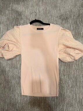 Light Pink Puff Sleeve Sweater Top